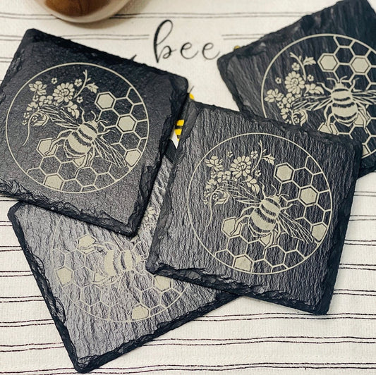 Honey Bee Slate Coasters, set of 4