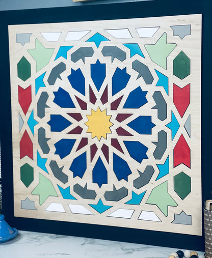 Modern Geometric Mosaic 3D, Moroccan Tile Wall Art, Moroccan Tiles Zelig, Geometric Oriental wood Art, Ethnic Pastel Wall Art Décor